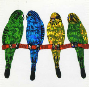 Pack of Prismatic Stickers - Budgies On Perch