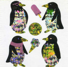 Load image into Gallery viewer, Wholesale - Pack of 12 Prismatic Stickers - Penguins with Ice Creams