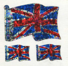 Load image into Gallery viewer, Wholesale - Pack of 12 Prismatic Stickers - Union Jacks X 3