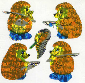 Wholesale - Pack of 12 Prismatic Stickers - Fishing Hedgehogs