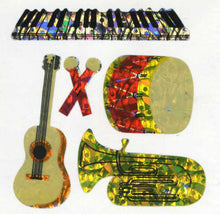 Load image into Gallery viewer, Wholesale - Pack of 12 Prismatic Stickers - Drum, Piano and Guitar