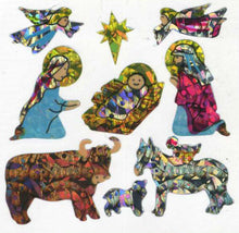 Load image into Gallery viewer, Wholesale - Pack of 12 Prismatic Stickers - Christmas Nativity Scene