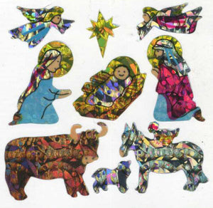 Wholesale - Pack of 12 Prismatic Stickers - Christmas Nativity Scene