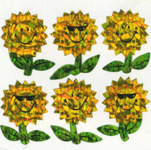 Load image into Gallery viewer, Wholesale - Pack of 12 Prismatic Stickers - Smiley Sunflowers