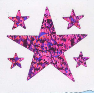 Wholesale - Roll of Prismatic Stickers - 5 Pink Stars