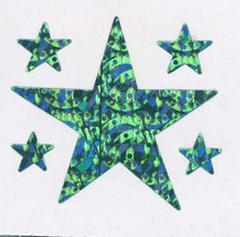 Load image into Gallery viewer, Wholesale - Pack of 12 Prismatic Stickers - 5 Green Stars