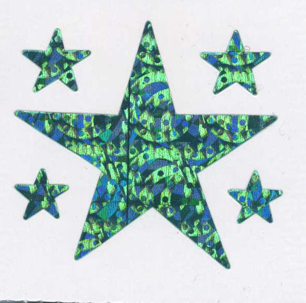 Wholesale - Roll of Prismatic Stickers - 5 Green Stars