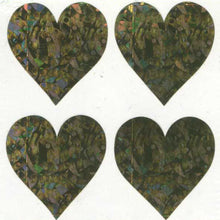 Load image into Gallery viewer, Wholesale - Pack of 12 Prismatic Stickers - 4 Hearts - Gold