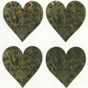 Wholesale - Pack of 12 Prismatic Stickers - 4 Hearts - Gold