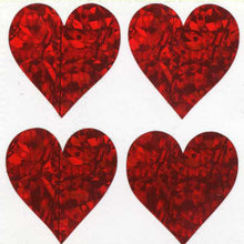 Load image into Gallery viewer, Wholesale - Pack of 12 Prismatic Stickers - 4 Hearts - Red