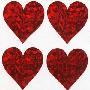 Wholesale - Pack of 12 Prismatic Stickers - 4 Hearts - Red