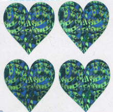 Load image into Gallery viewer, Wholesale - Pack of 12 Prismatic Stickers - 4 Turquoise Hearts