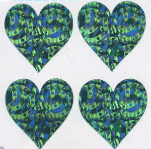 Wholesale - Pack of 12 Prismatic Stickers - 4 Turquoise Hearts