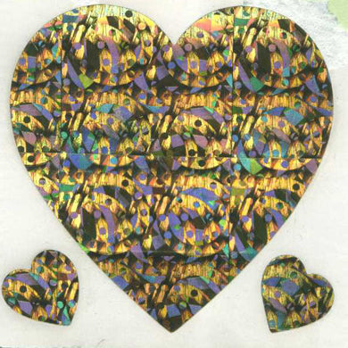 Wholesale - Roll of Prismatic Stickers - 3 Hearts - Gold