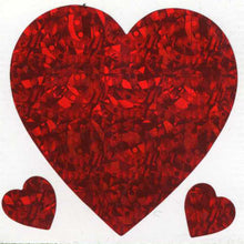 Load image into Gallery viewer, Wholesale - Pack of 12 Prismatic Stickers - 3 Hearts - Red