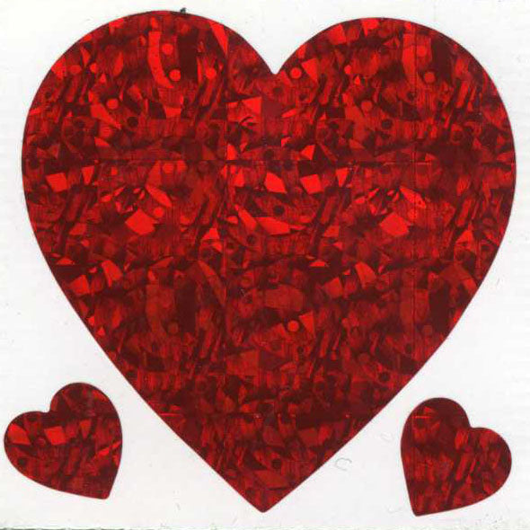 Wholesale - Roll of Prismatic Stickers - 3 Hearts - Red