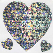 Load image into Gallery viewer, Wholesale - Pack of 12 Prismatic Stickers - 3 Hearts - Silver