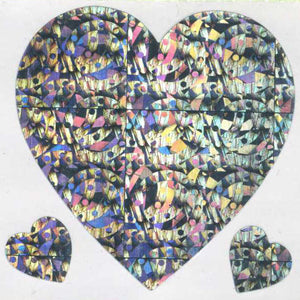 Wholesale - Pack of 12 Prismatic Stickers - 3 Hearts - Silver