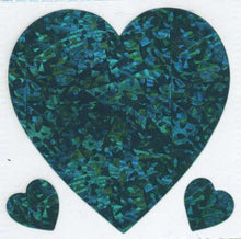 Load image into Gallery viewer, Wholesale - Pack of 12 Prismatic Stickers - 3 Turquoise Hearts