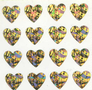 Wholesale - Pack of 12 Prismatic Stickers - Multi Gold Hearts