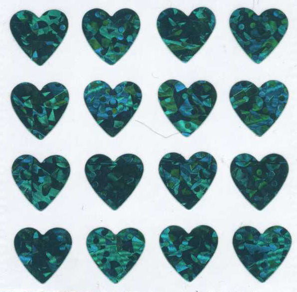 Wholesale - Roll of Prismatic Stickers - Multi Turquoise Hearts