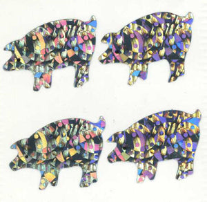 Wholesale - Pack of 12 Prismatic Stickers - 4 Silver Pigs