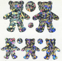 Load image into Gallery viewer, Wholesale - Pack of 12 Prismatic Stickers - 5 Silver Teddies