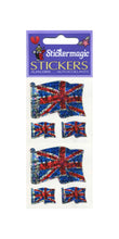 Load image into Gallery viewer, Wholesale - Pack of 12 Prismatic Stickers - Union Jacks X 3