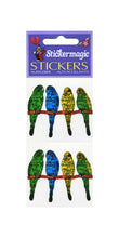 Load image into Gallery viewer, Wholesale - Pack of 12 Prismatic Stickers - Budgies On Perch