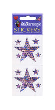 Load image into Gallery viewer, Wholesale - Pack of 12 Prismatic Stickers - 5 Purple Stars