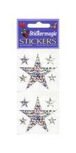 Load image into Gallery viewer, Wholesale - Pack of 12 Prismatic Stickers - 5 Silver Stars