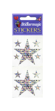 Wholesale - Pack of 12 Prismatic Stickers - 5 Silver Stars