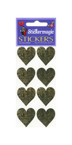 Wholesale - Pack of 12 Prismatic Stickers - 4 Hearts - Gold