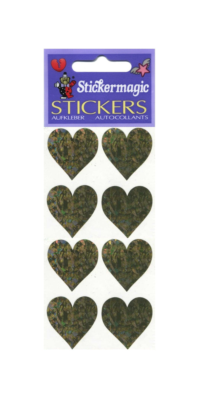 Wholesale - Pack of 12 Prismatic Stickers - 4 Hearts - Gold