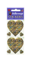 Load image into Gallery viewer, Wholesale - Pack of 12 Prismatic Stickers - 3 Hearts - Gold