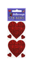 Load image into Gallery viewer, Wholesale - Pack of 12 Prismatic Stickers - 3 Hearts - Red