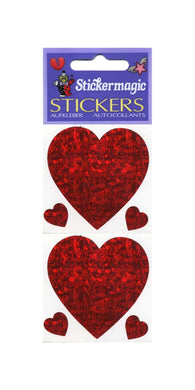 Wholesale - Pack of 12 Prismatic Stickers - 3 Hearts - Red