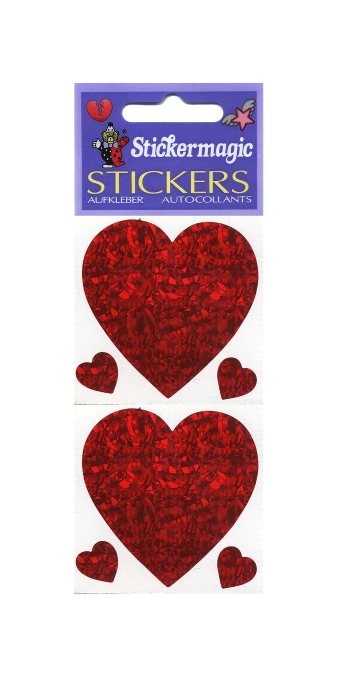 Wholesale - Pack of 12 Prismatic Stickers - 3 Hearts - Red