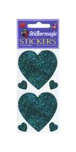 Load image into Gallery viewer, Wholesale - Pack of 12 Prismatic Stickers - 3 Turquoise Hearts