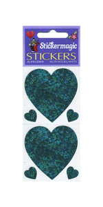 Wholesale - Pack of 12 Prismatic Stickers - 3 Turquoise Hearts