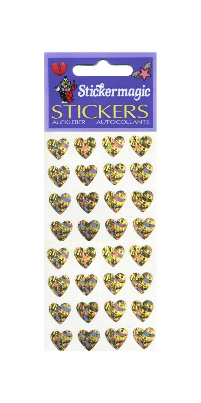 Wholesale - Pack of 12 Prismatic Stickers - Multi Gold Hearts