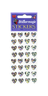 Wholesale - Pack of 12 Prismatic Stickers - Multi Silver Hearts