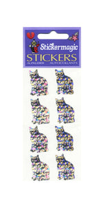 Wholesale - Pack of 12 Prismatic Stickers - 4 Silver Cats