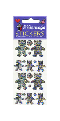 Wholesale - Pack of 12 Prismatic Stickers - 5 Silver Teddies