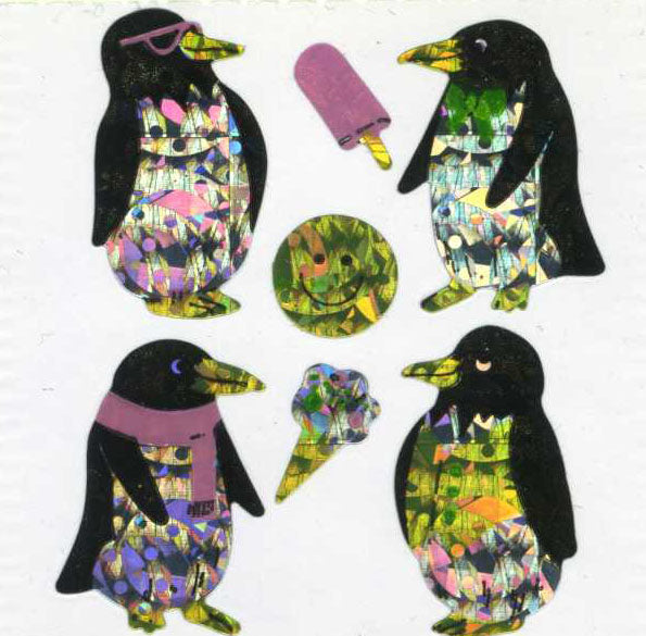 Roll of Prismatic Stickers - Penguins with Ice Cream