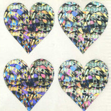 Load image into Gallery viewer, Roll of Prismatic Stickers - 4 Hearts - Silver