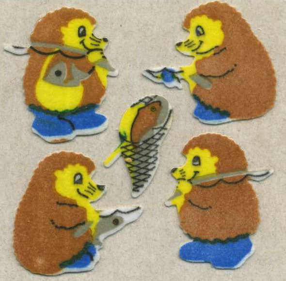 Roll of Furrie Stickers - Fishing Hedgehogs
