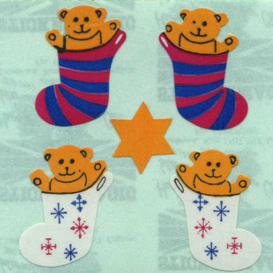 Roll of Paper Stickers - Bear In Stocking