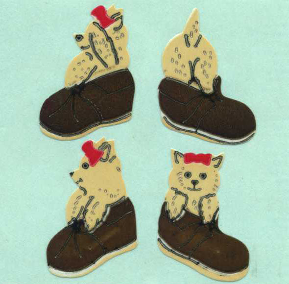 Roll of Paper Stickers - Puppies In Shoes
