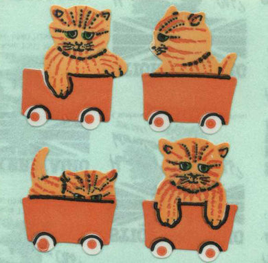 Roll of Paper Stickers - Kittens In Train